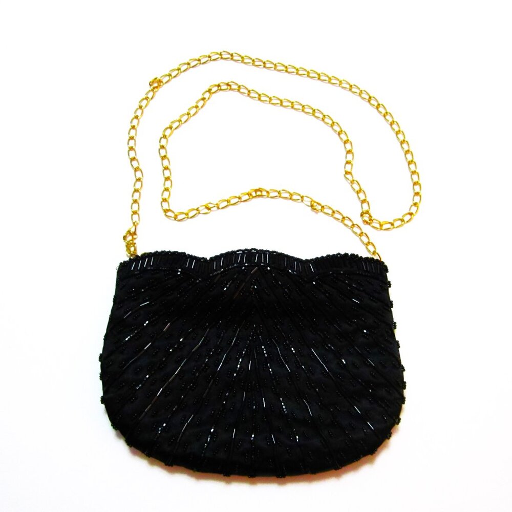 Formal Evening Bag Beaded Shoulder Clucth Black
